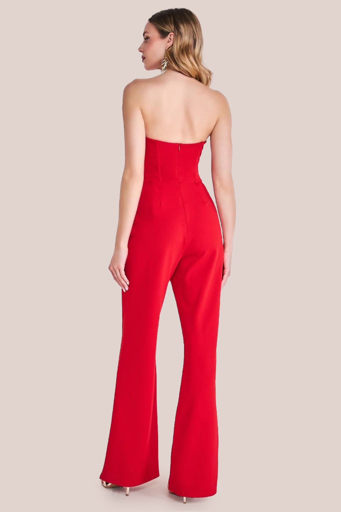 Satin Collar Scuba Jumpsuit - Red TR299