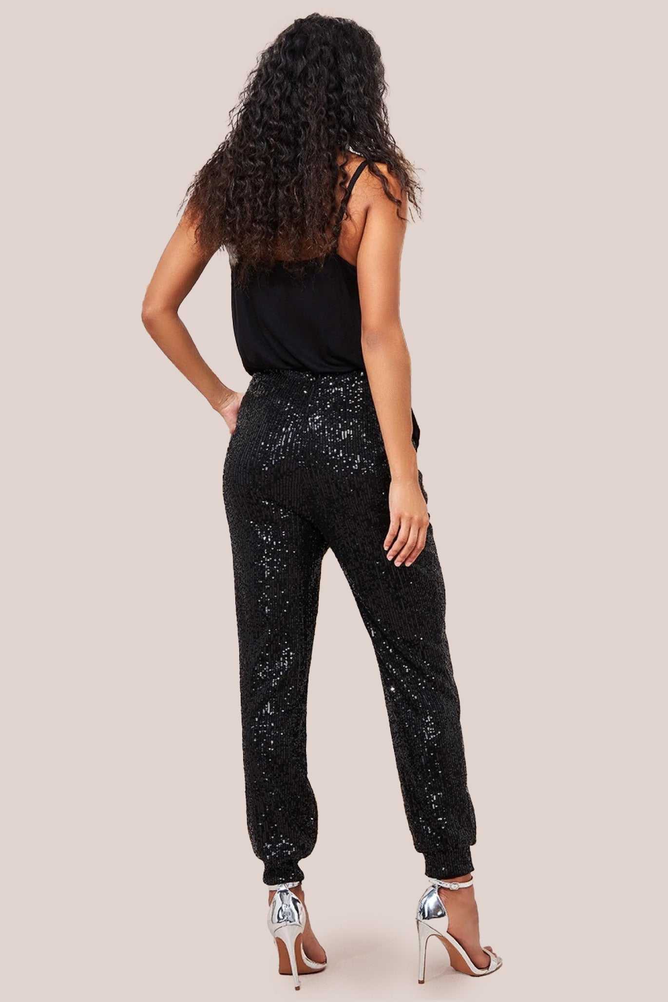 Sequin Cuffed Ankle Trouser - Black TR360