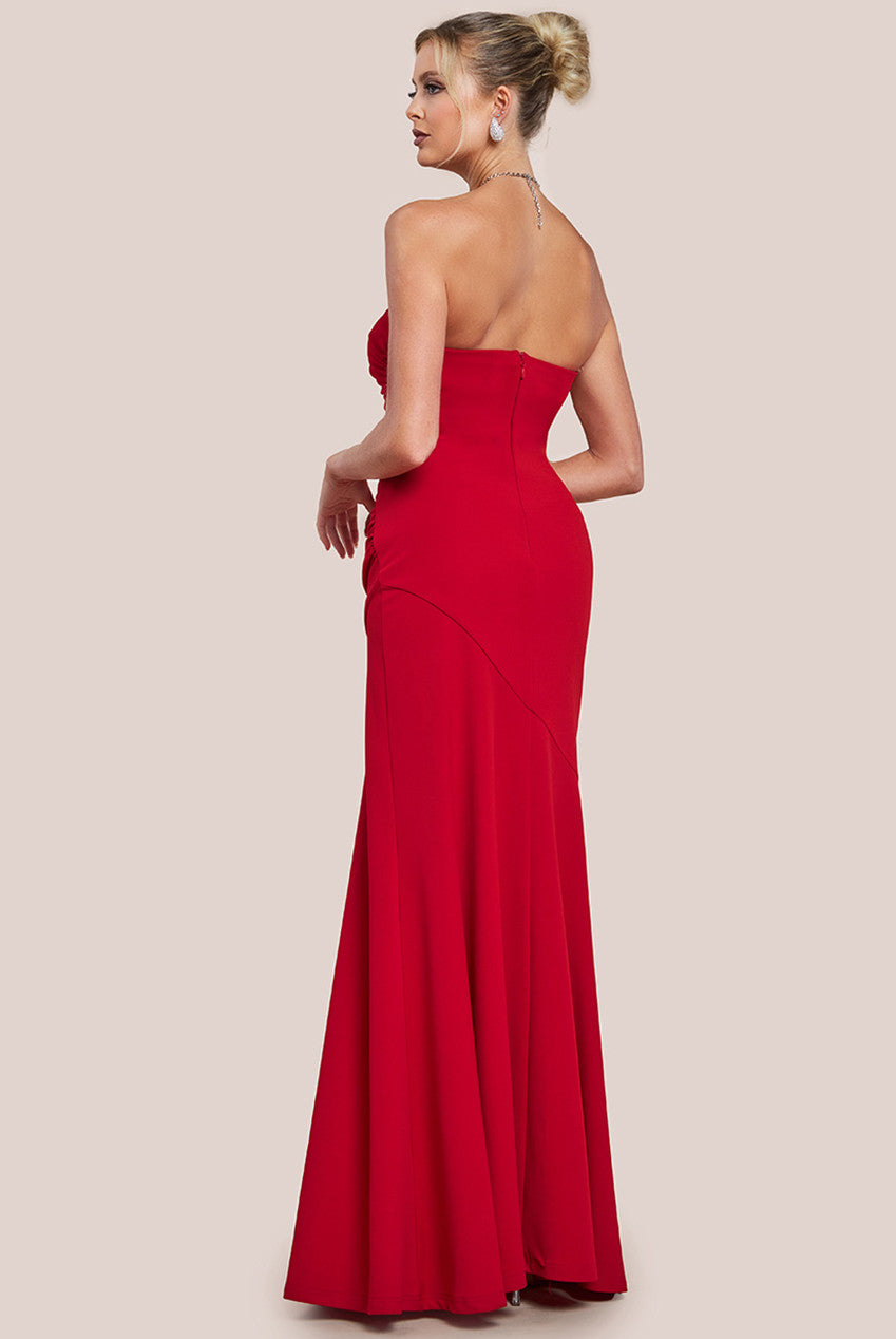 Scuba Crepe Bandeau Maxi With Diamante Necklace - Red DR4271