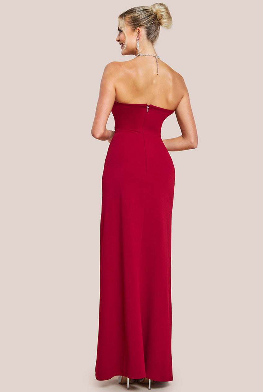 Bow Embellished Strapless Mermaid Maxi Dress - Wine DR4422