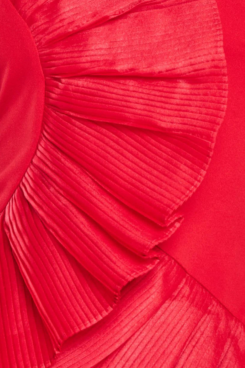 One Shoulder Pleated Fan Midi Dress - Red DR4103