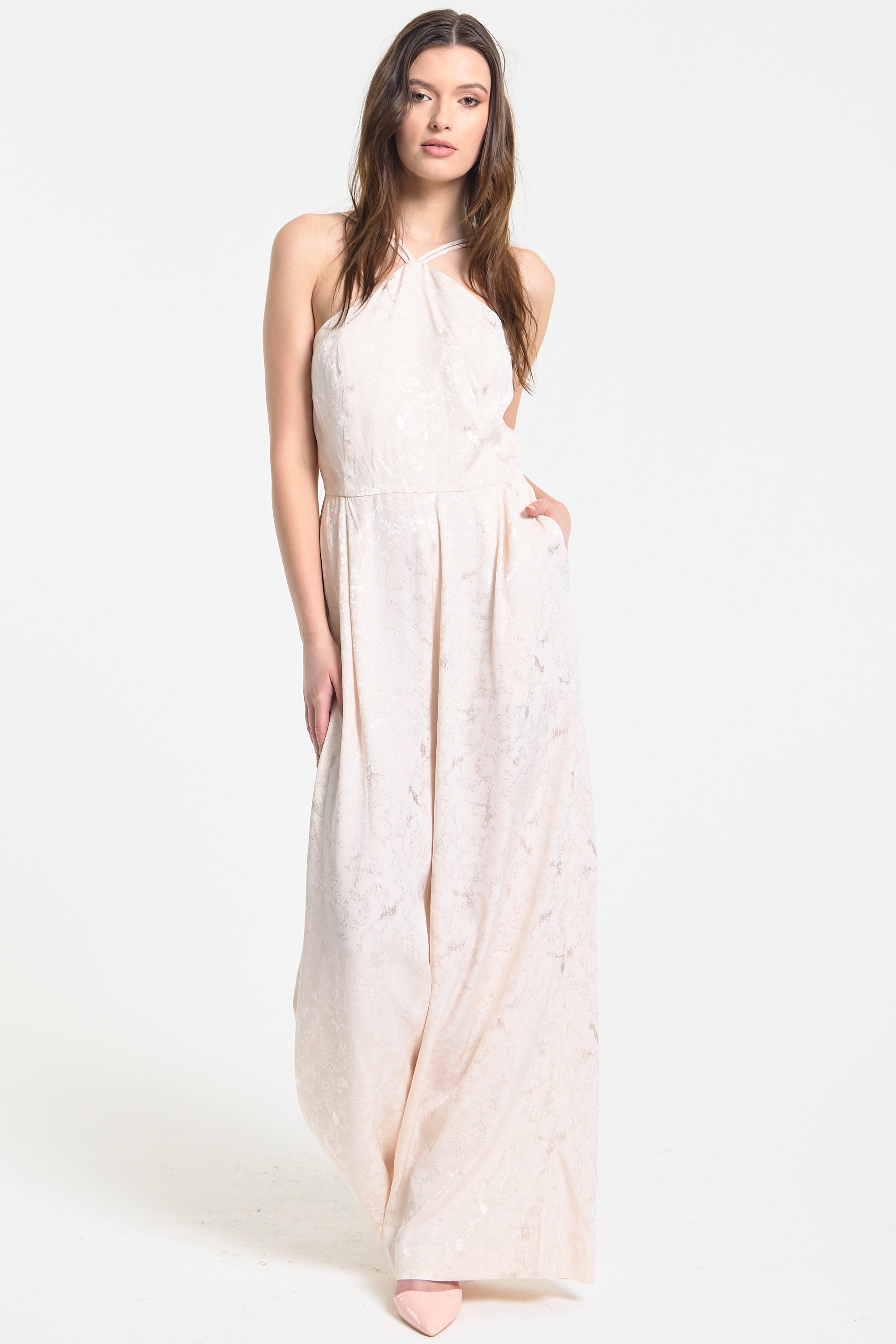 Champagne Jacquard Wide Leg Jumpsuit LQSS2639017A