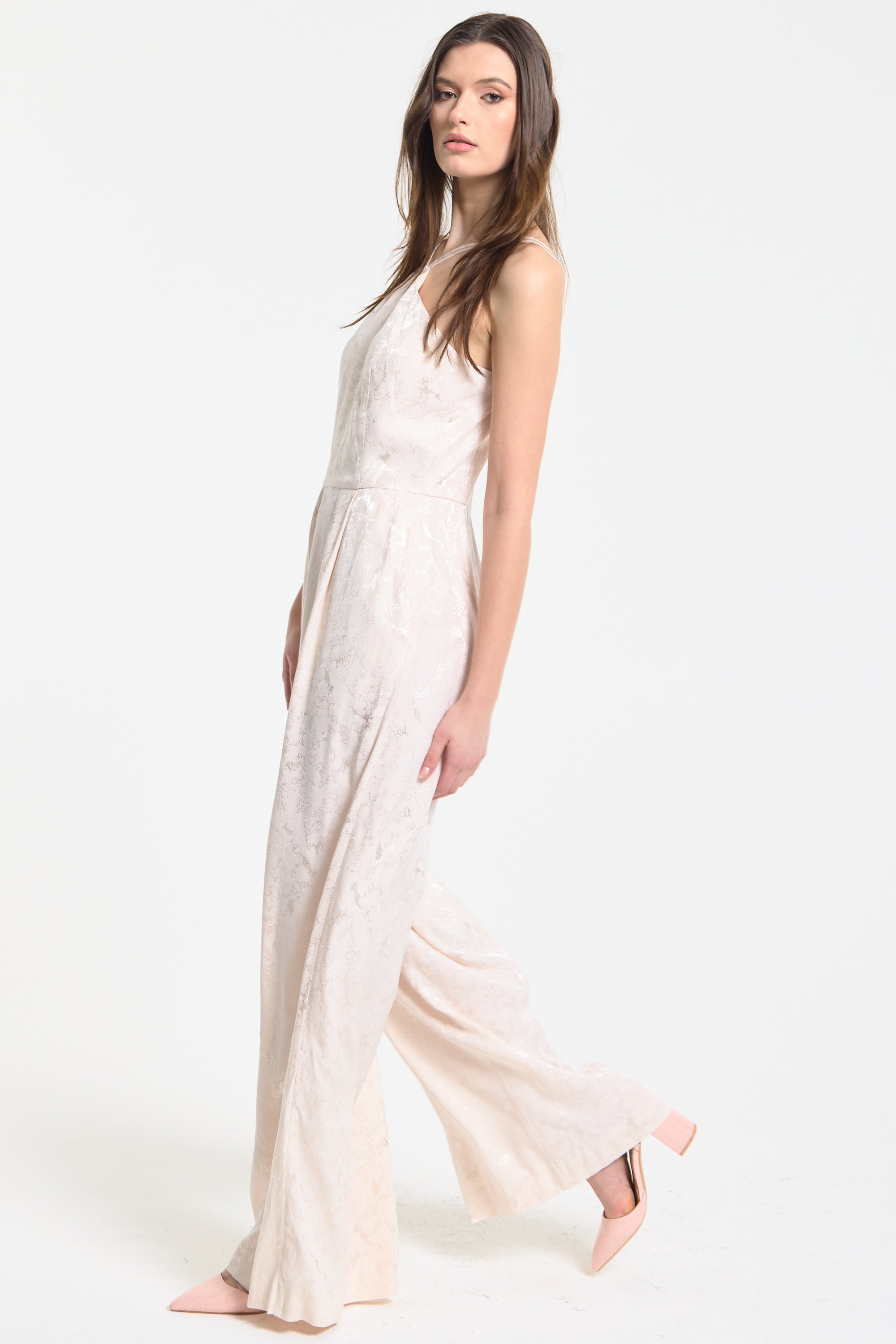 Champagne Jacquard Wide Leg Jumpsuit LQSS2639017A