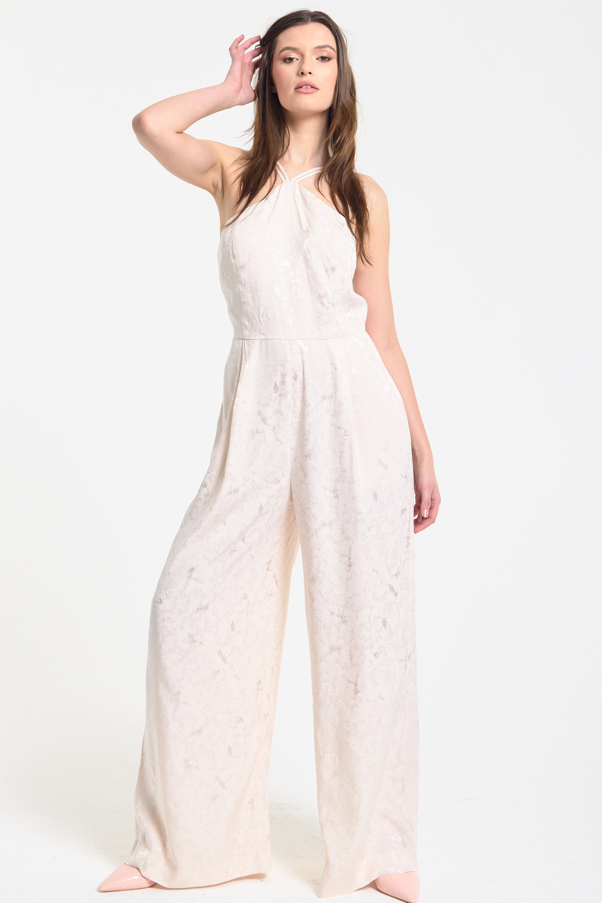 Champagne Jacquard Wide Leg Jumpsuit LQSS2639017A