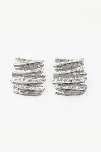 Silver - Rectangular Textured Stud Earrings by MUCHV