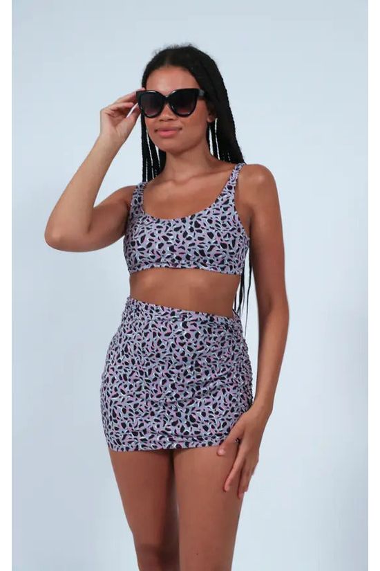 Bikini Crop Top In Purple Leopard Print PLCT23