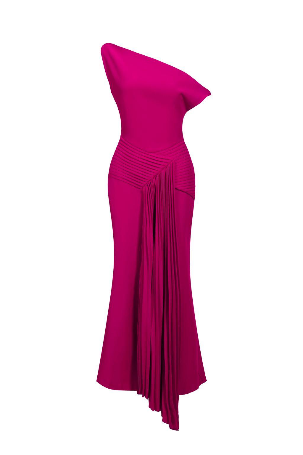 Paulina Oblique Shoulder Sleeveless Folds RosePink Midi Dress C250300341