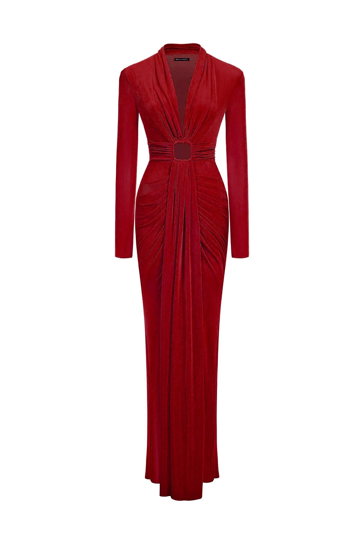 Naomi V-neck Long Sleeves Red Maxi Dress D241001464
