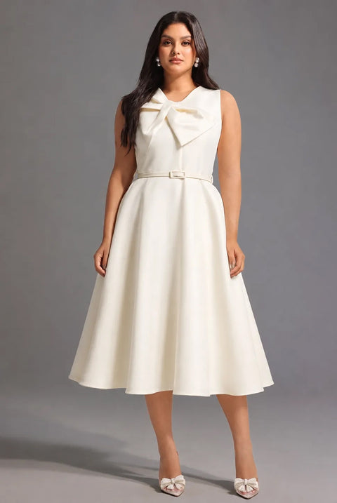 Fallon Elegant Tailored Sleeveless Bow Detailed Woven Maxi Dress by Bella Barnett