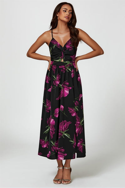 Black - Floral Print Maxi Dress In Black by FS Collection