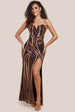 Goddiva Strapless Multi Sequin Maxi Dress - Bronze