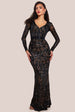 Goddiva Embroidered Sequin & Mesh Maxi Dress - Black