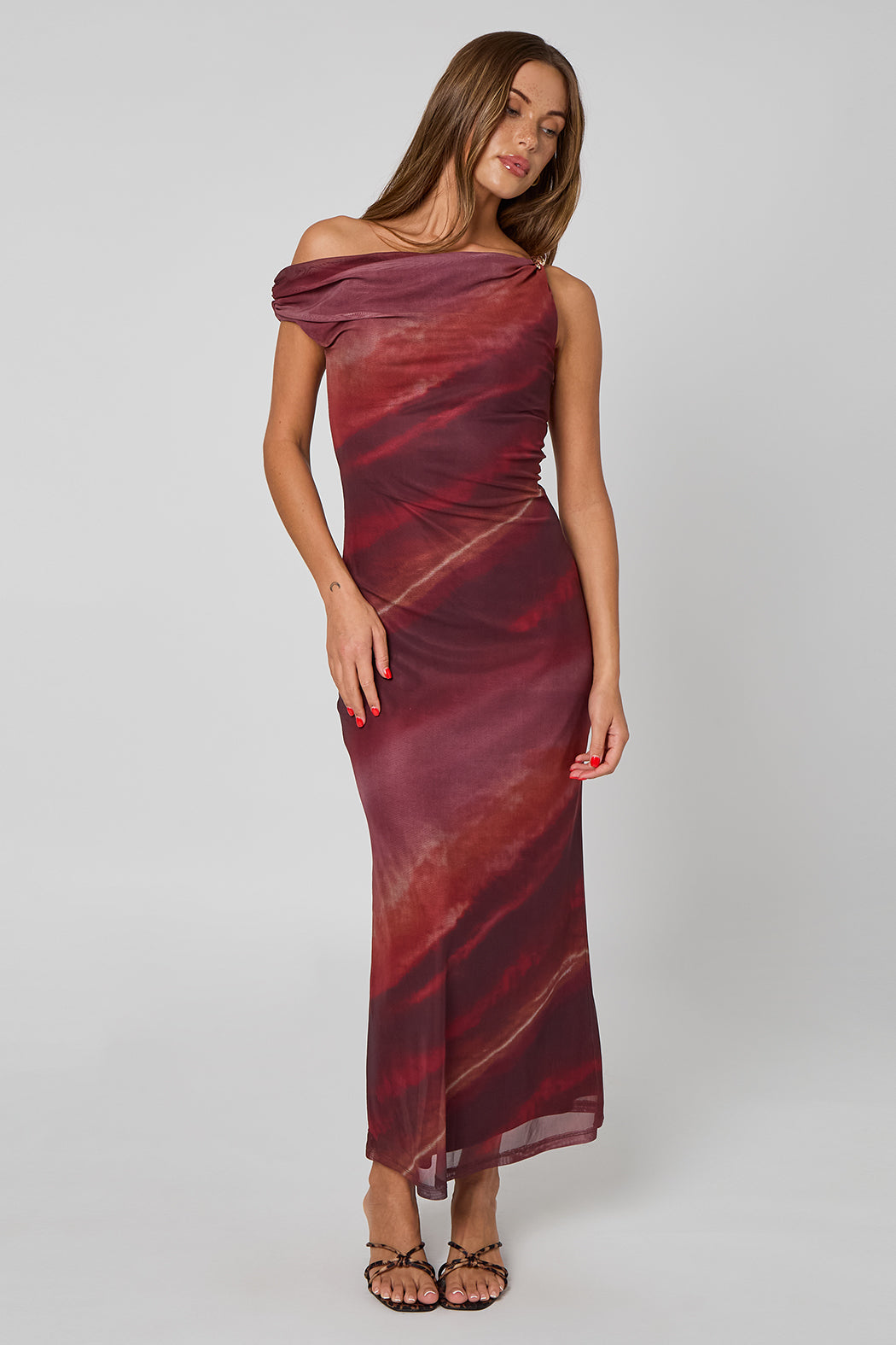 Tie Dye Max Gold Trim Maxi Dress 40DRS37798-c59
