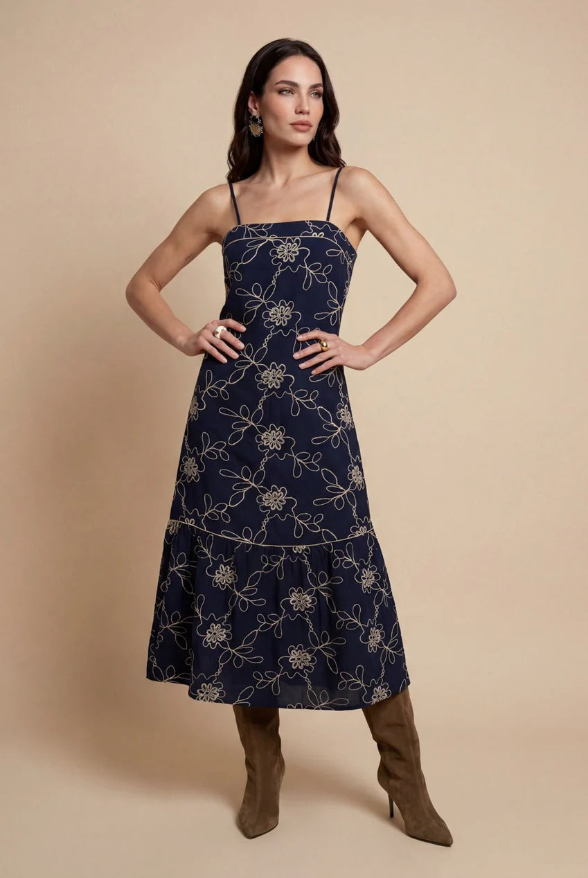 Embroidered Maxi Dress Navy 40DRS38688-c41