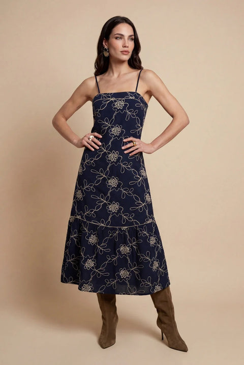 Embroidered Maxi Dress Navy by Urban Bliss