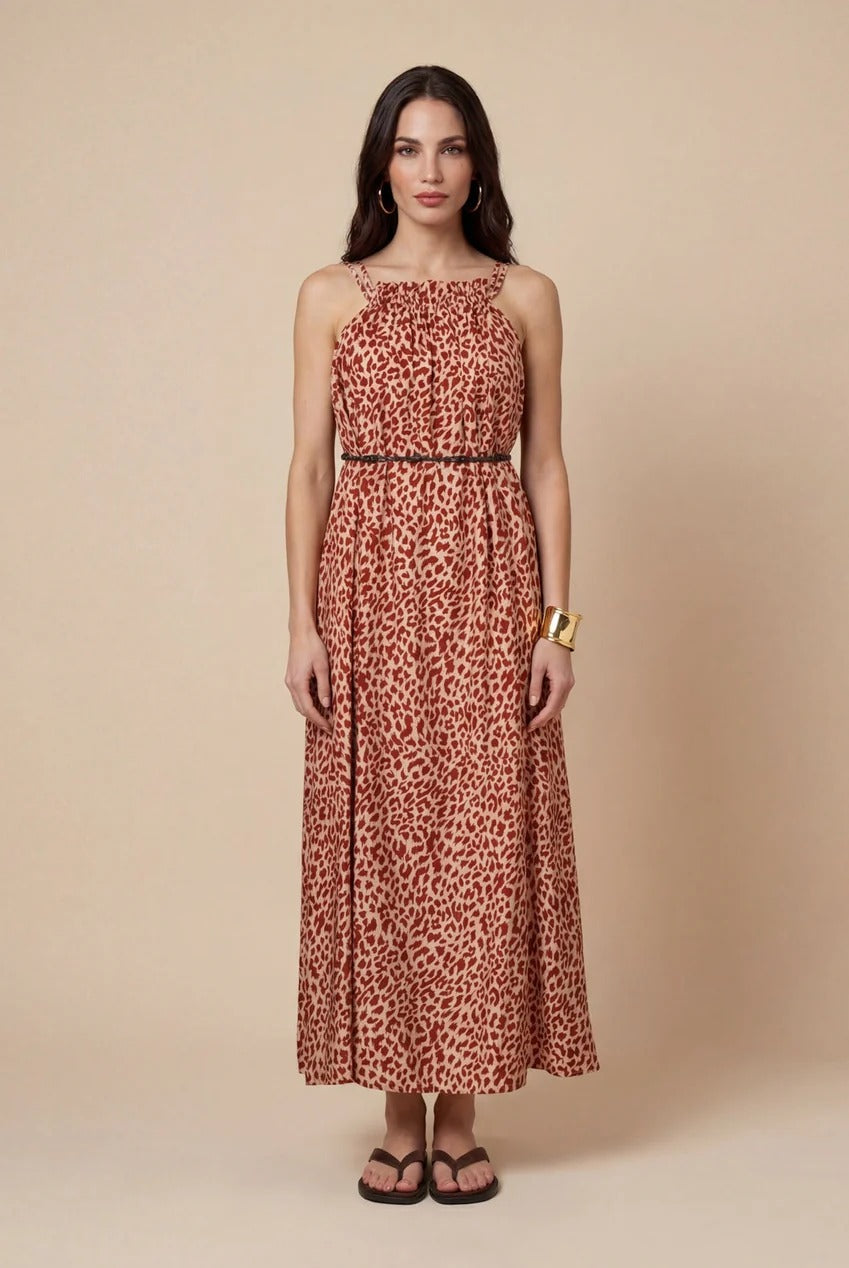 Animal Metallic Maxi Dress Rust Pattern 40DRS38704-c81