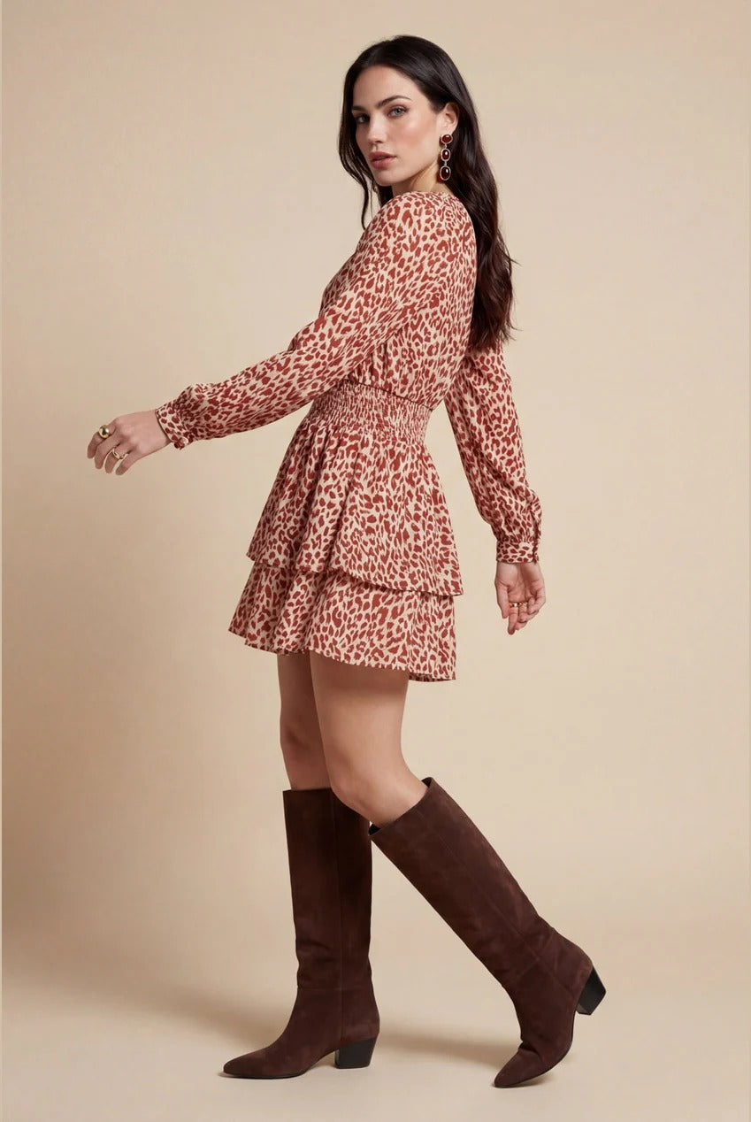 Animal Metallic Mini Dress Rust Pattern 40DRS38705-c81