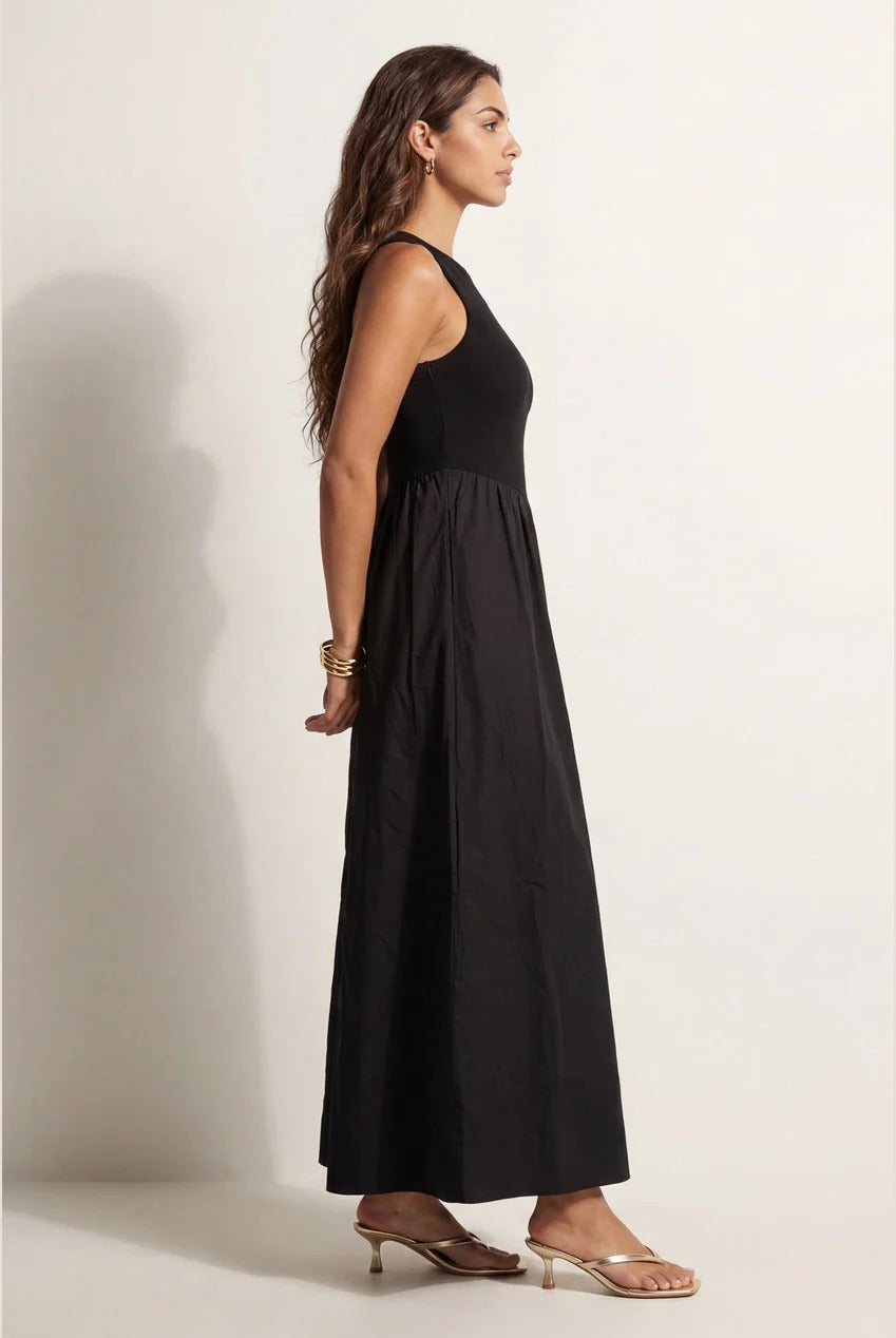 Black Ribbed Cotton Poplin Dress 40DRS39011-c1