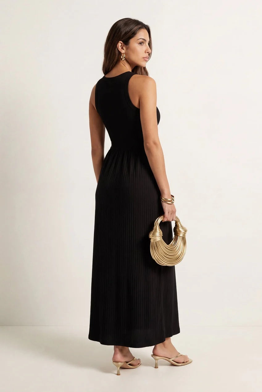 Black Ribbed Cotton Poplin Dress 40DRS39011-c1