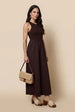 Chocolate Ribbed Cotton Poplin Dress by Urban Bliss