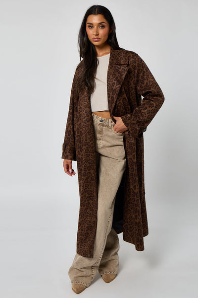 Leopard Print - Faux Suede Leopard Trench by Urban Bliss