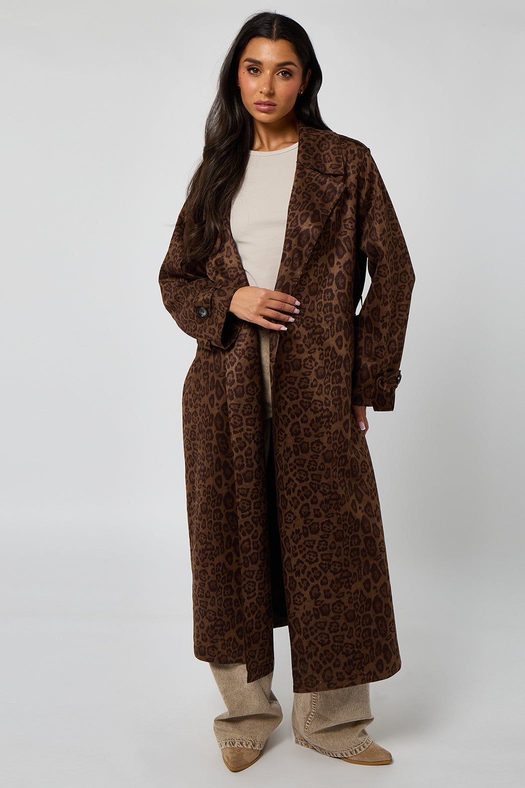 Faux Suede Leopard Trench 40JKT36254