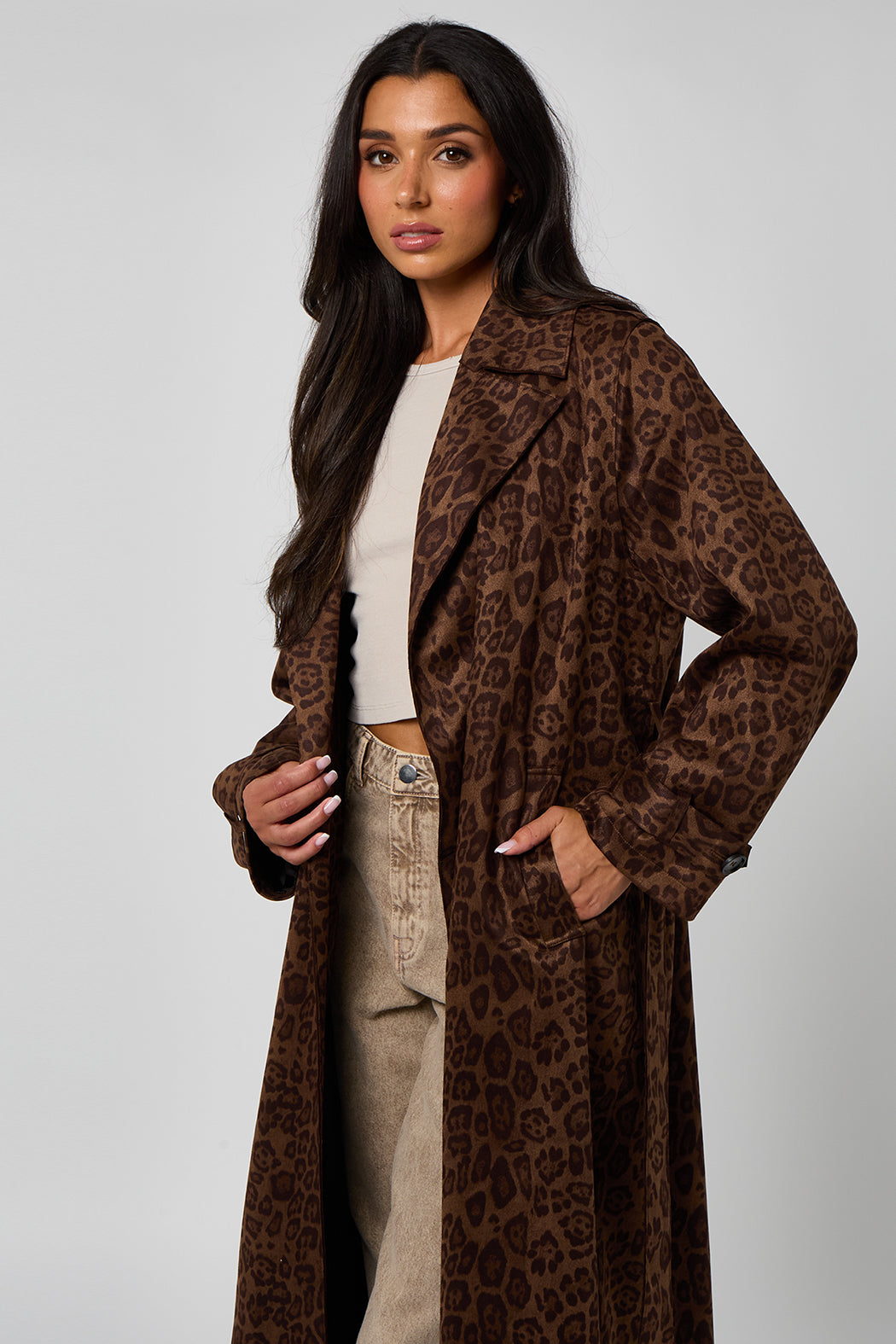 Faux Suede Leopard Trench 40JKT36254