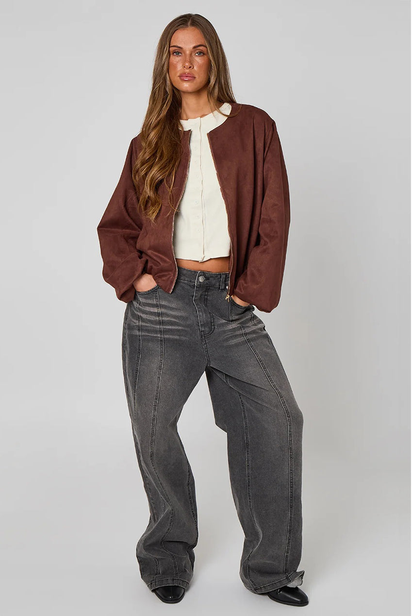 Faux Suede Bubble Hem Jacket 40JKT37162