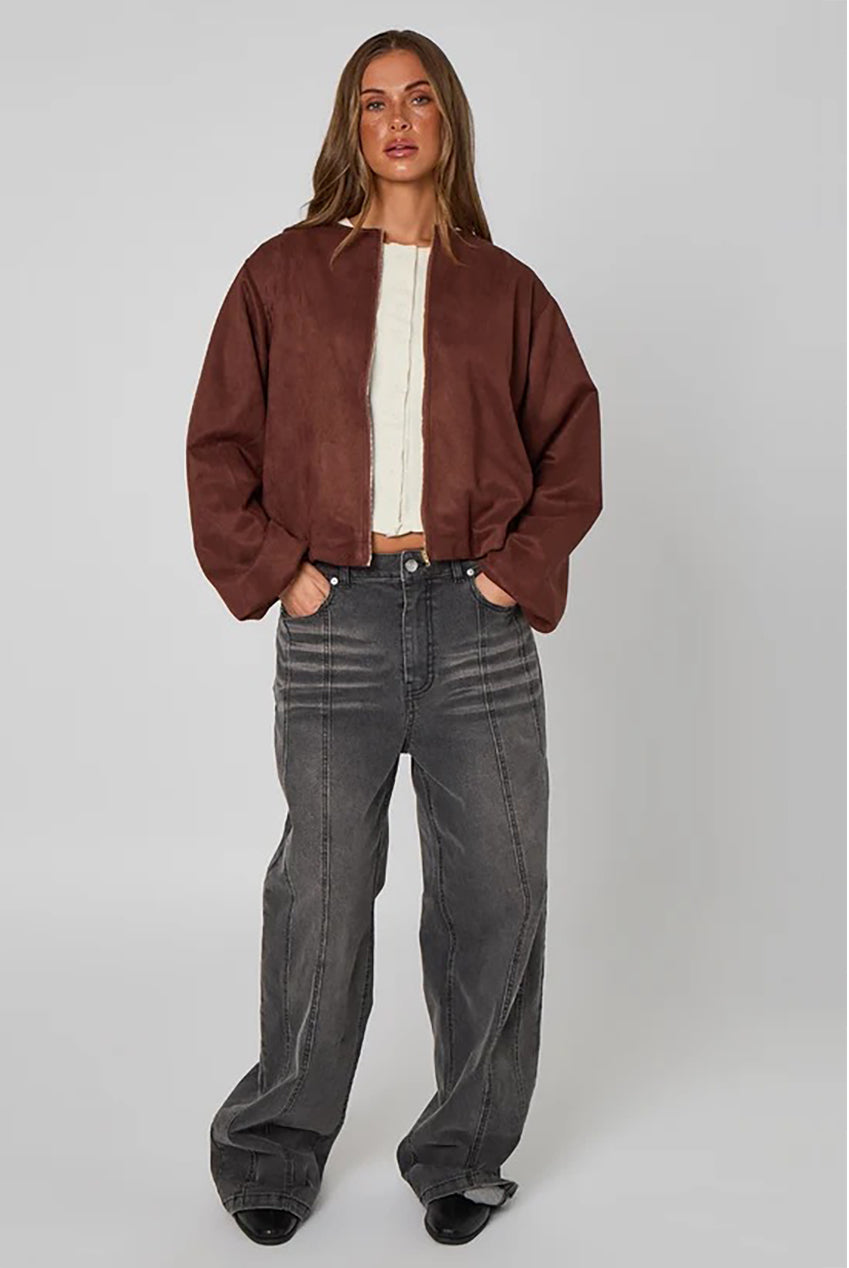 Faux Suede Bubble Hem Jacket 40JKT37162