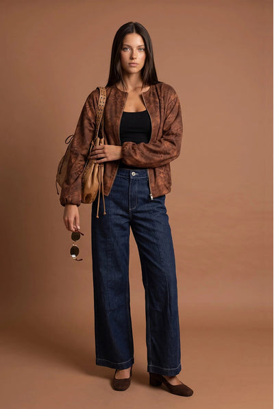 Animal Faux Suede Bubble Hem Jacket by Urban Bliss