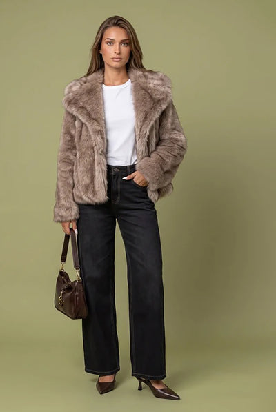 Grey - Tipped Faux Fur Jacket by Urban Bliss