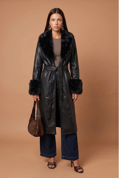 Fur Cuff Pu Jacket Black by Urban Bliss