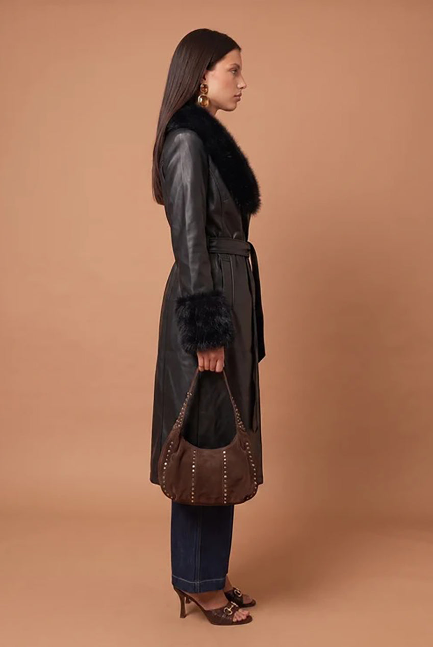 Fur Cuff Pu Jacket Black 40JKT38812