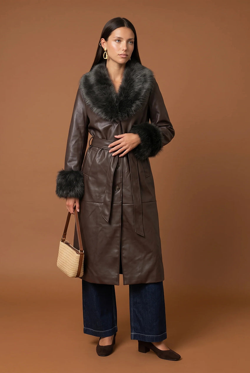 Fur Cuff Pu Jacket Chocolate 40JKT38812