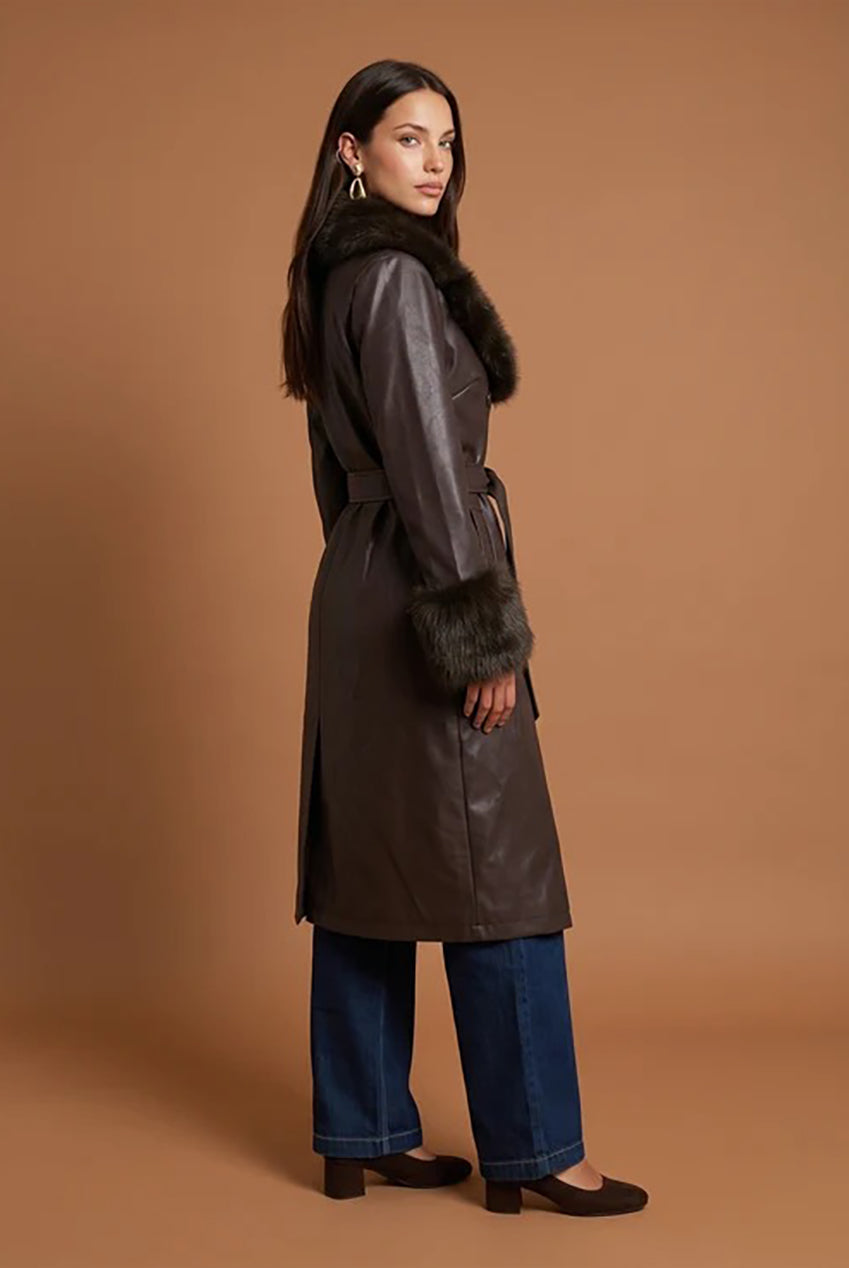 Fur Cuff Pu Jacket Chocolate 40JKT38812