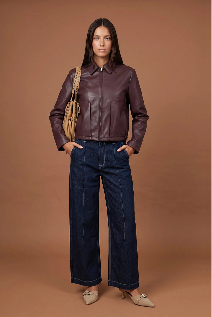 Collared Straight Pu Jacket Berry 40JKT39211