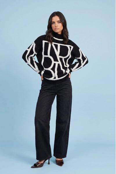Black - Wool Blend Abstract Jumper by Urban Bliss
