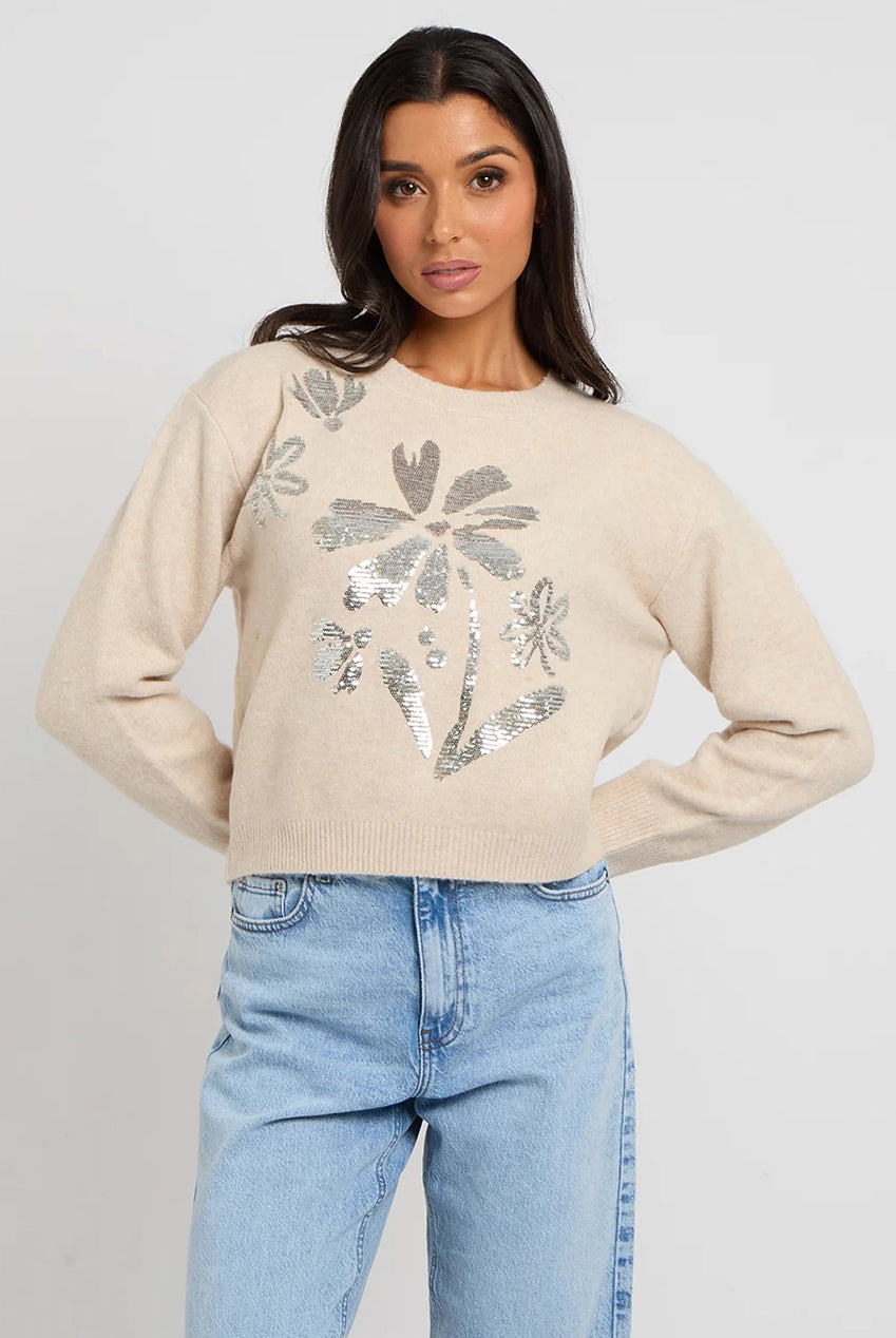 Wool Blend Sequin Floral Jumper 40KW37065