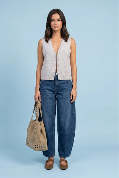 Grey - Wool Blend One Button Vest by Urban Bliss