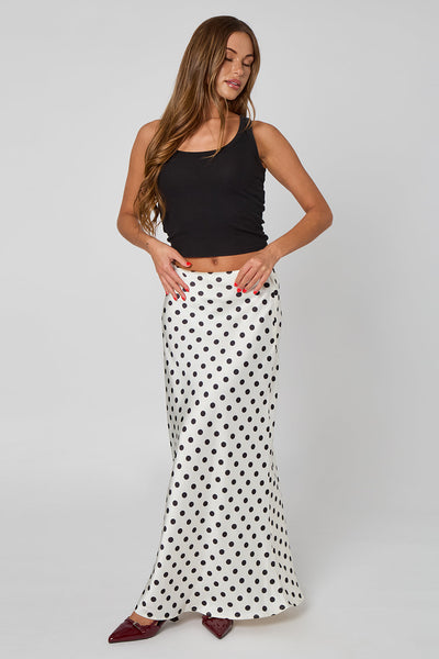 Cream - Spot Maxi Skirt by Urban Bliss