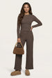 Jersey Striped Wide Leg Trouser Chocolate by Urban Bliss