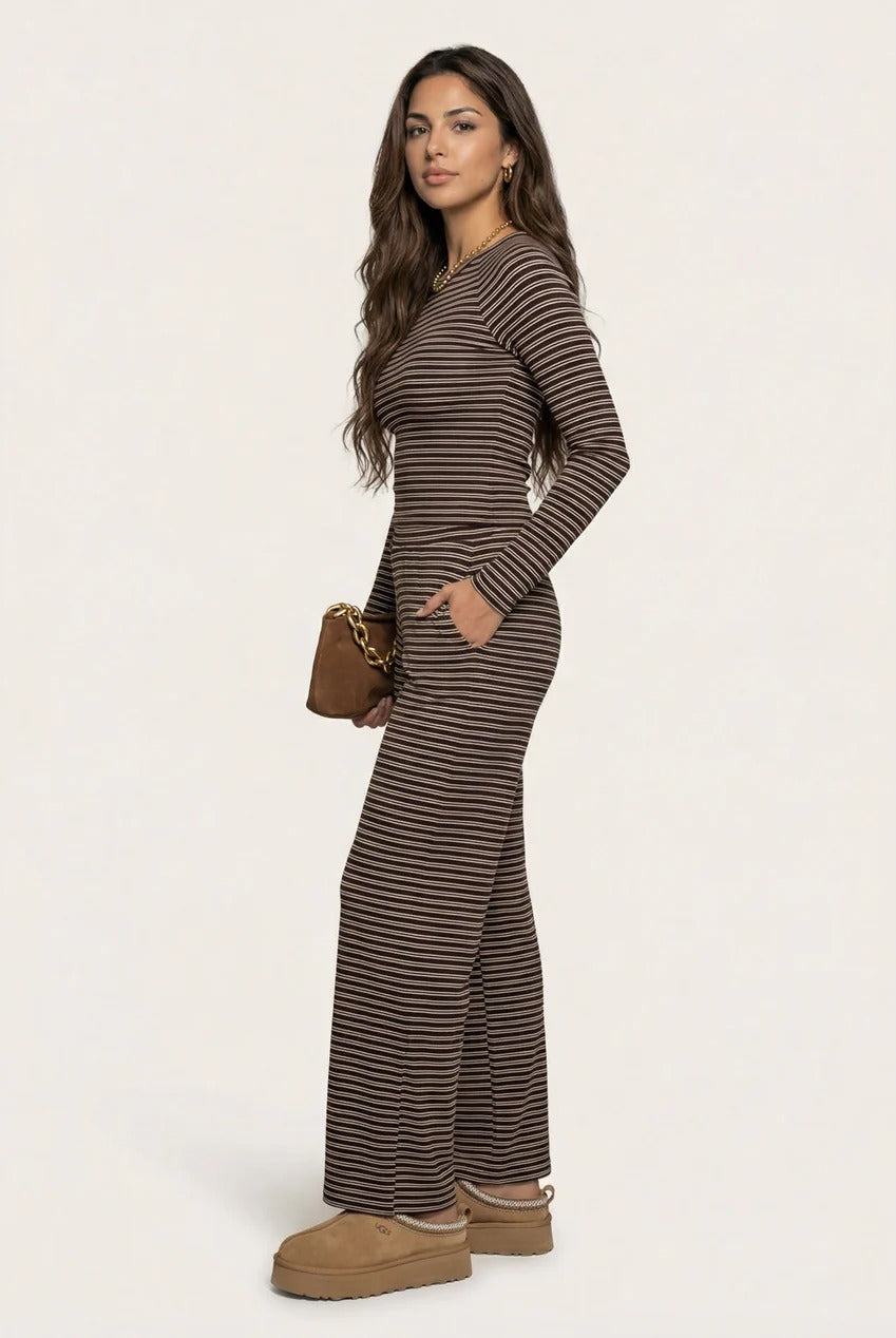 Jersey Striped Wide Leg Trouser Chocolate 40TRS33663-c24