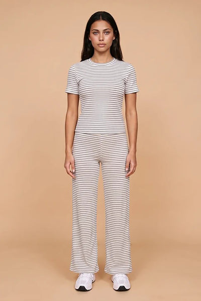 Blue - Ribbed Stripe Wide Leg Trouser by Urban Bliss
