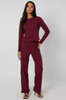 Burgundy Ribbed Wide Leg Trouser by Urban Bliss