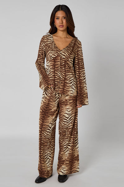 Brown - Zebra Wide Leg Trousers by Urban Bliss