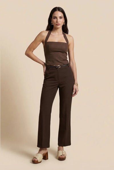 Chocolate - Belted Wide Leg Trouser Chocolate by Urban Bliss