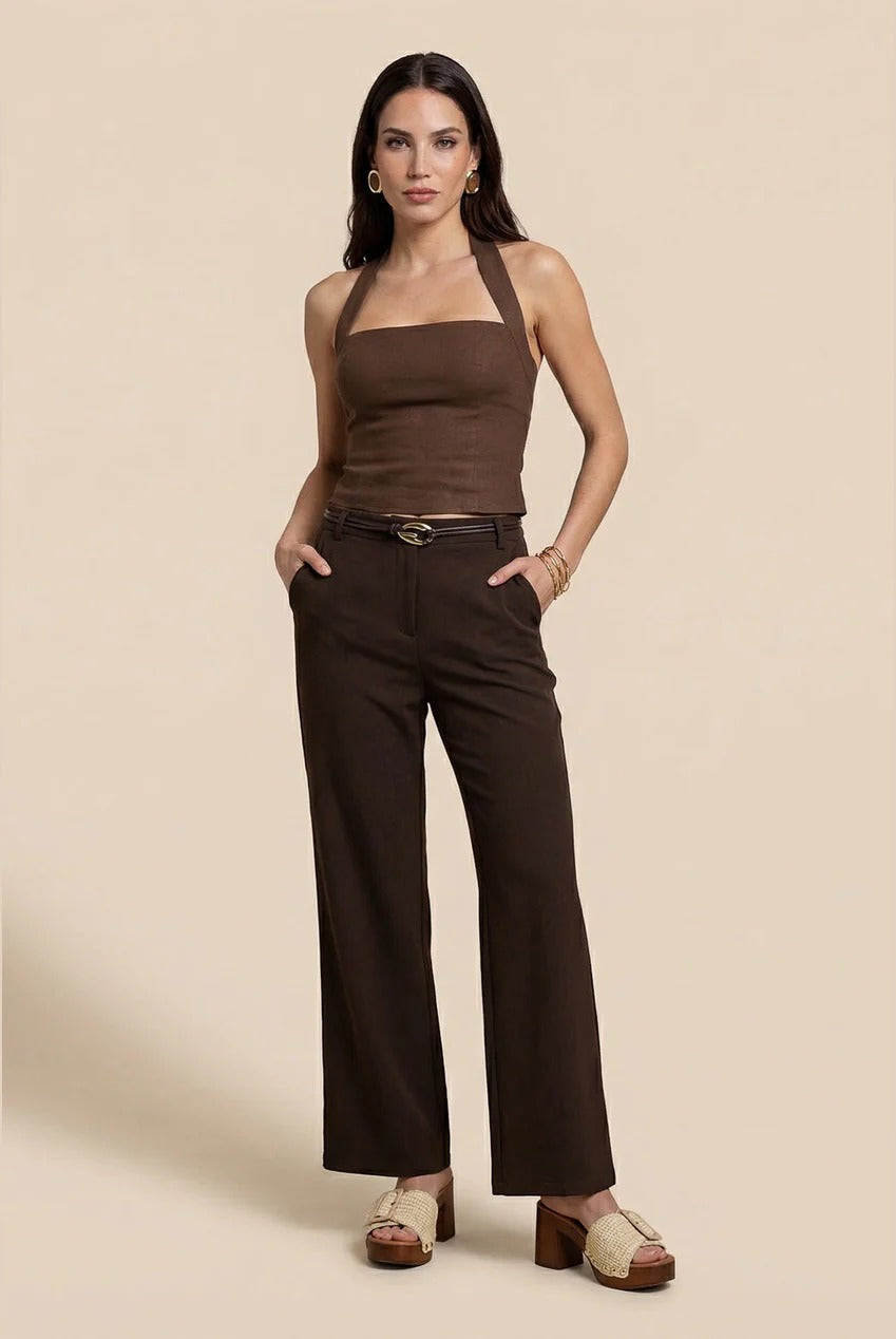 Belted Wide Leg Trouser Chocolate 40TRS38686-c24