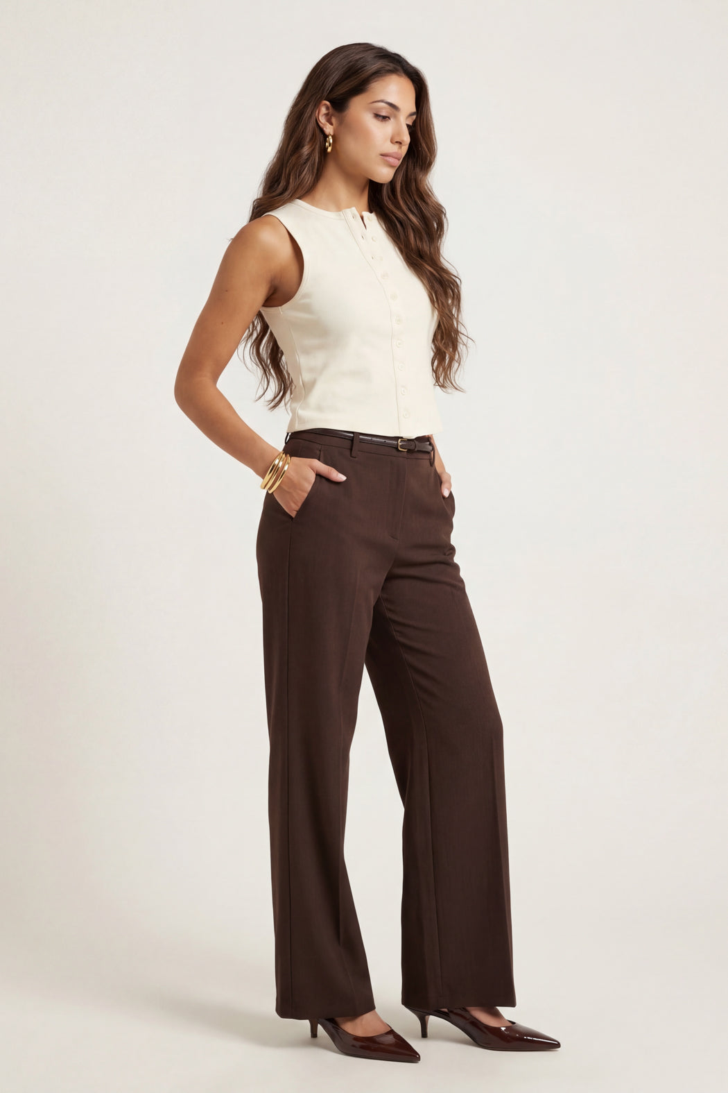Belted Wide Leg Trouser Chocolate 40TRS38686-c24