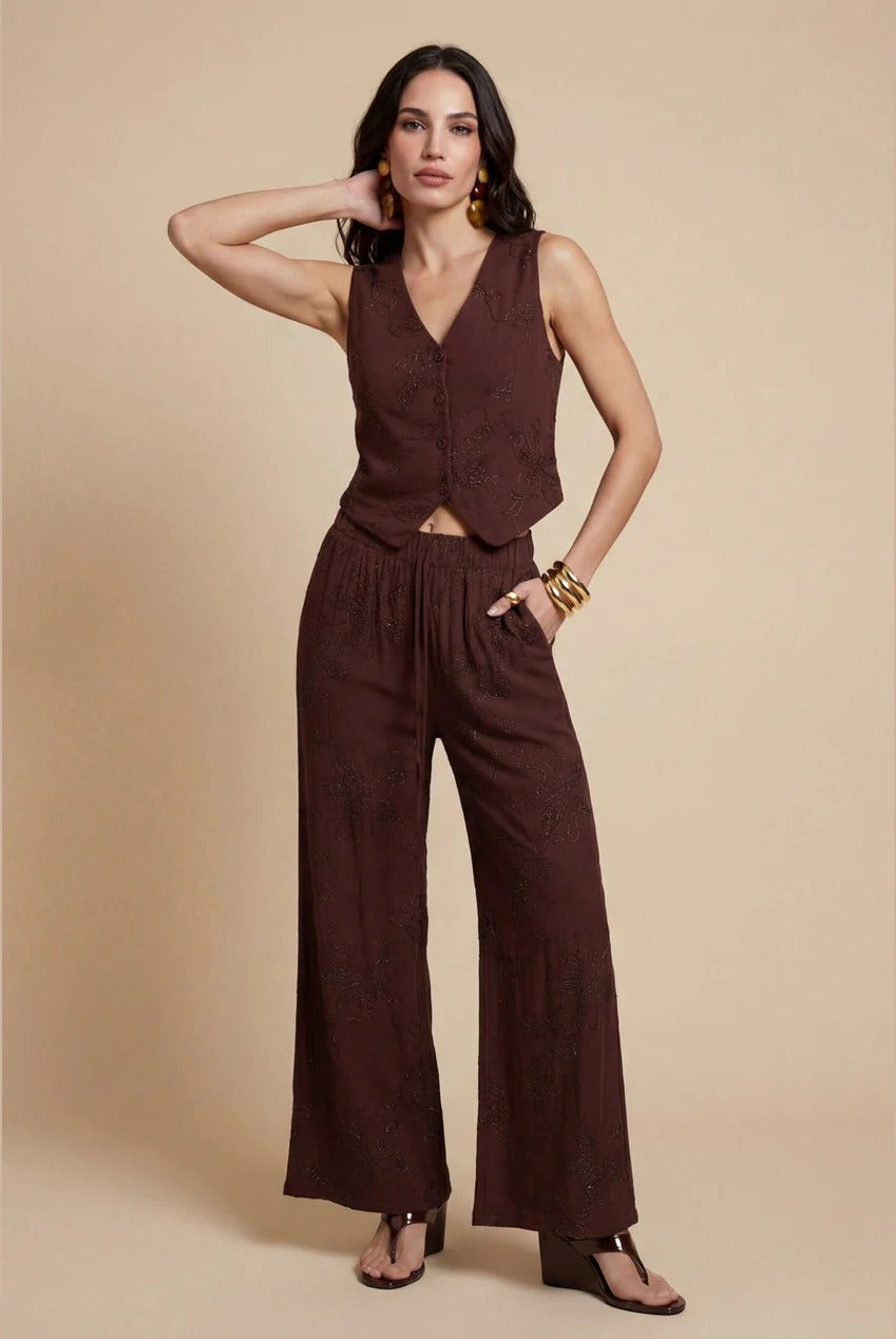 Metallic Wide Leg Trouser Chocolate 40TRS38703-c24