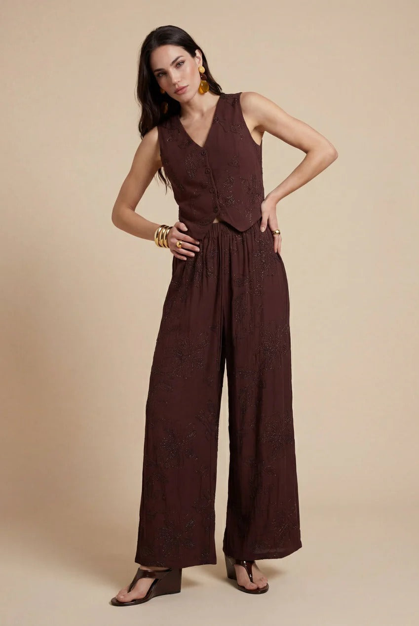 Metallic Wide Leg Trouser Chocolate 40TRS38703-c24